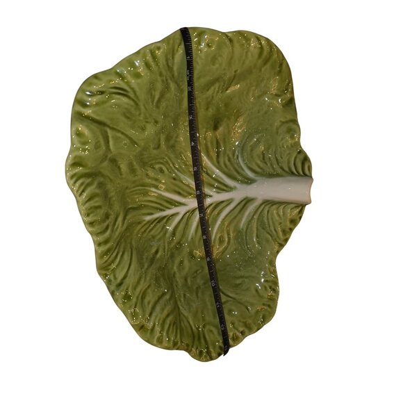 Vintage Cabbage Leaf Ceramic Serving Platter 15" Green Design Retro Dish - Picture 2 of 9